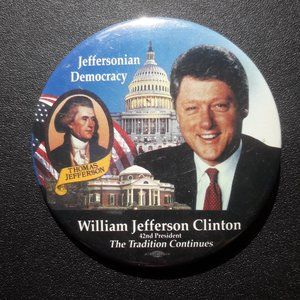 3"Vtg 1992 Bill Cinton Pinback Button Jeffersonian